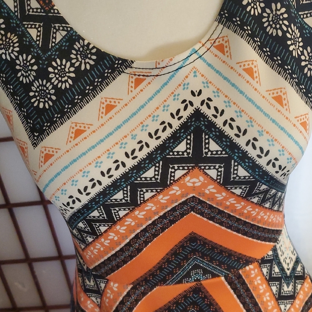 Derek Heart Chevron Mini Dress in Orange and Black - Picture 2 of 6